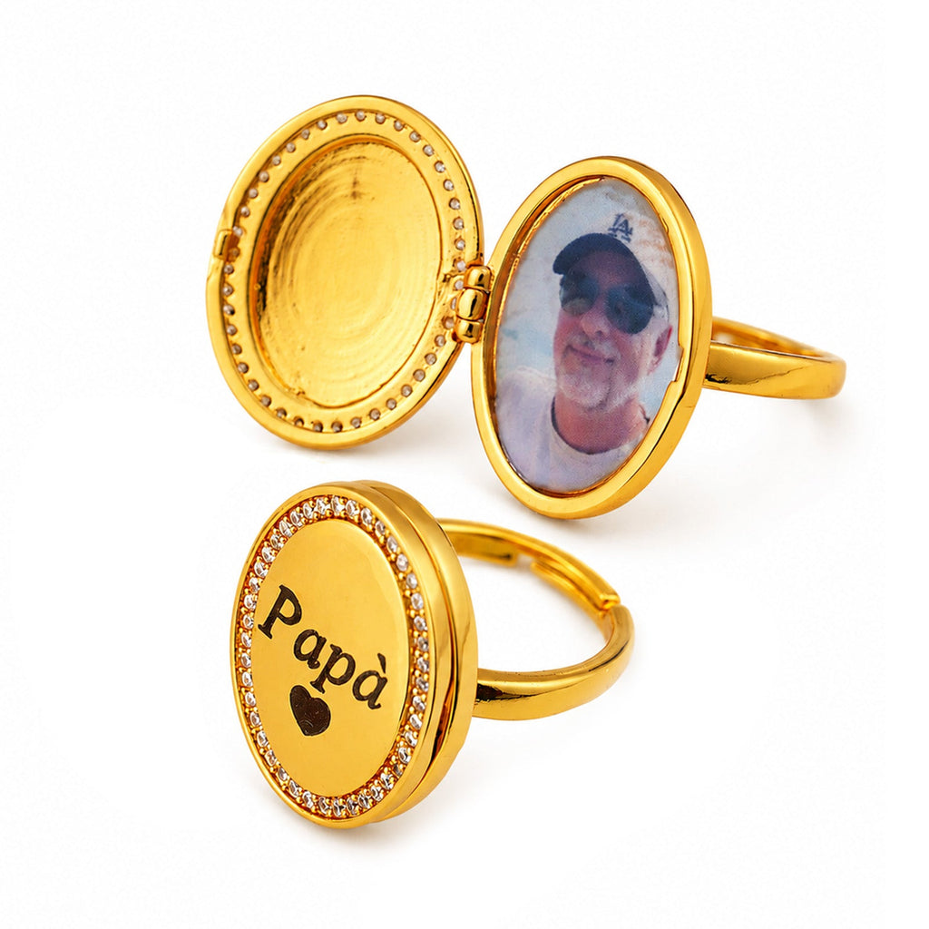 Anillo Oval Cofre del Corazón Personalizado con Foto y Grabado