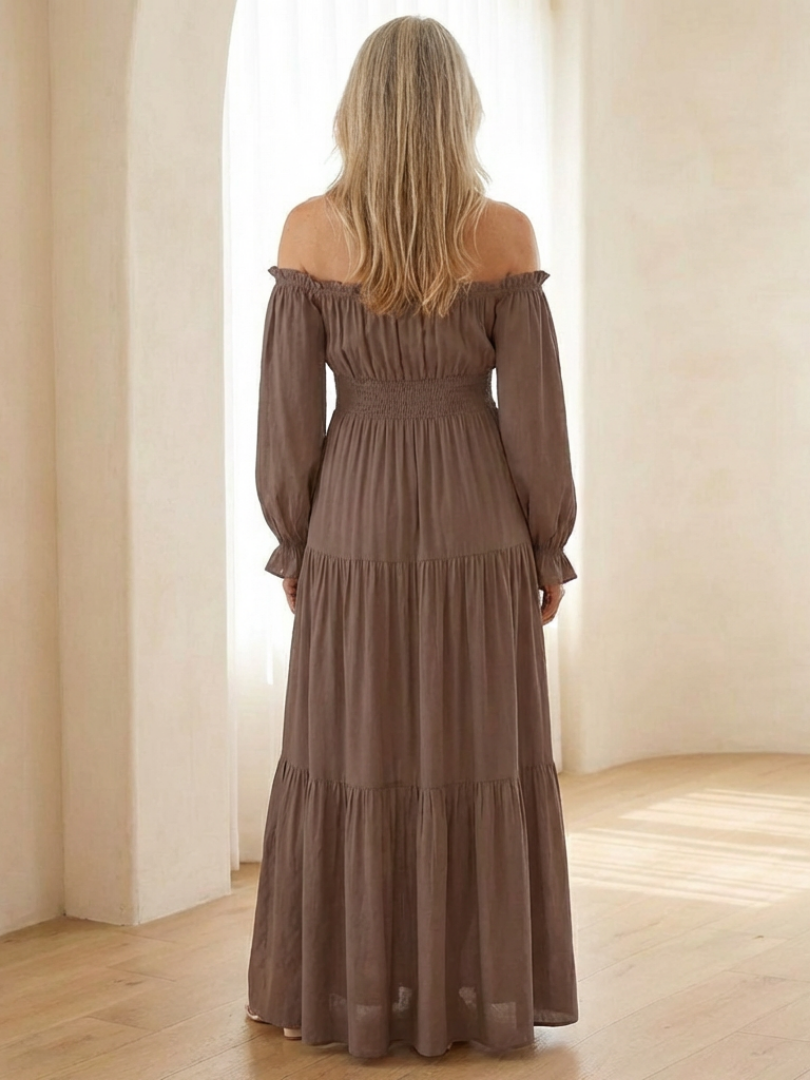 Adira | Vestido Maxi Off-Shoulder con Fruncido