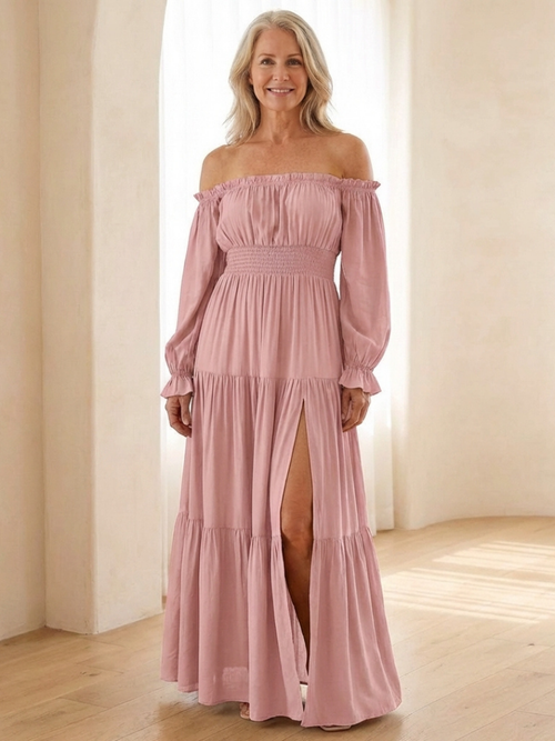 Adira | Vestido Maxi Off-Shoulder con Fruncido
