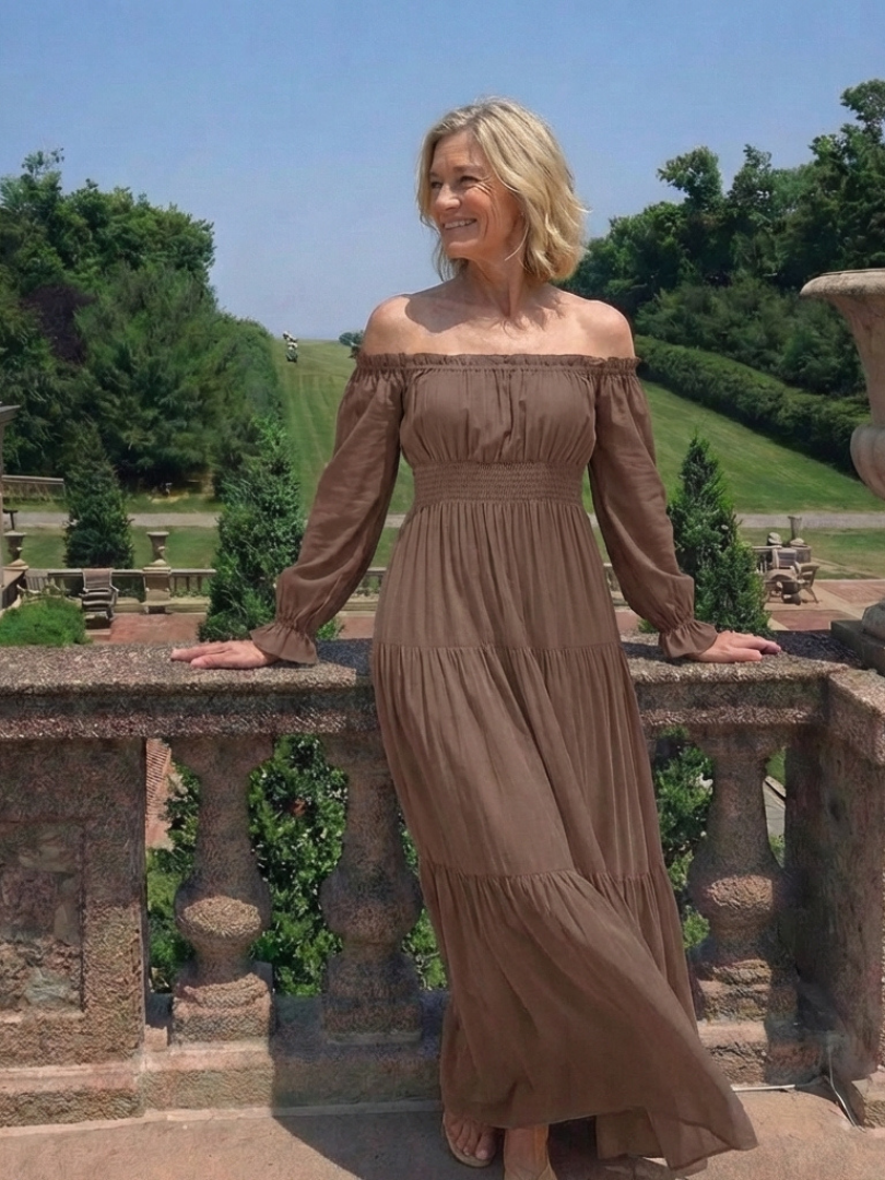 Adira | Vestido Maxi Off-Shoulder con Fruncido