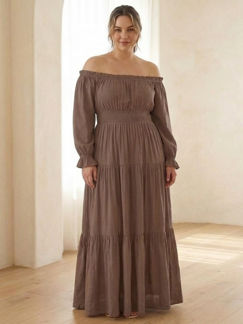 Adira | Vestido Maxi Off-Shoulder con Fruncido