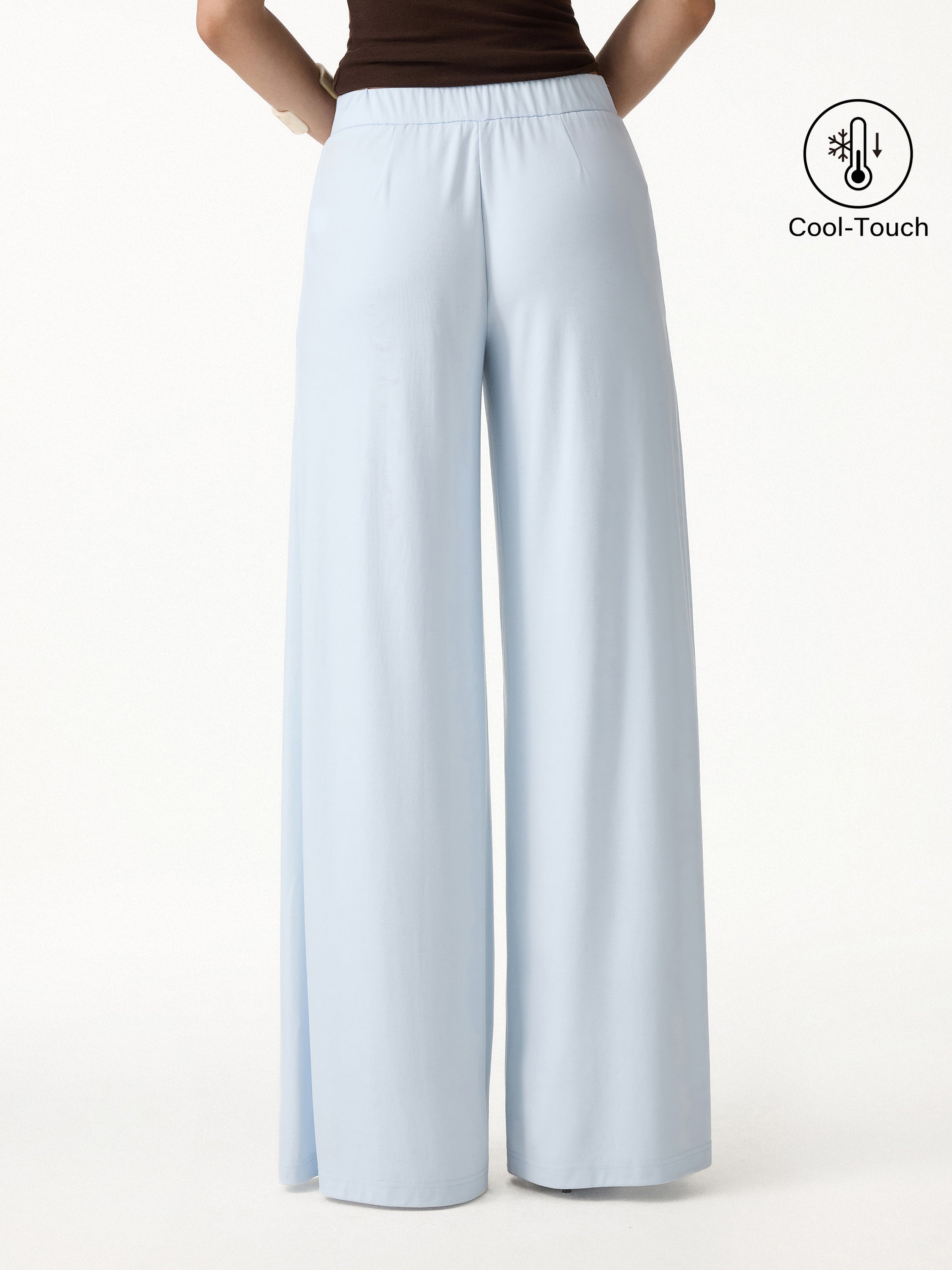 Pantalón Ponte Tiro Medio Pierna Ancha con Bolsillos