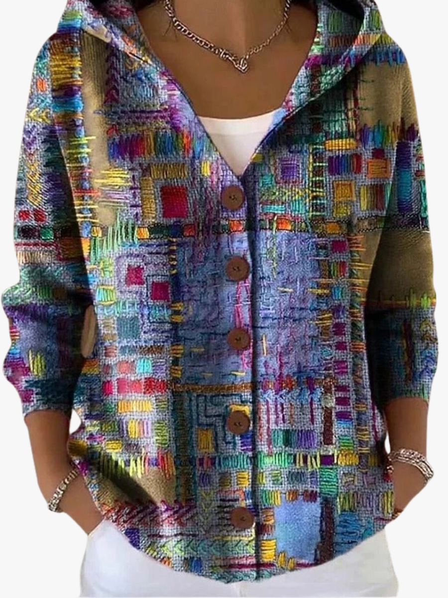 Isadora - Chaleco con Capucha Estampado Patchwork