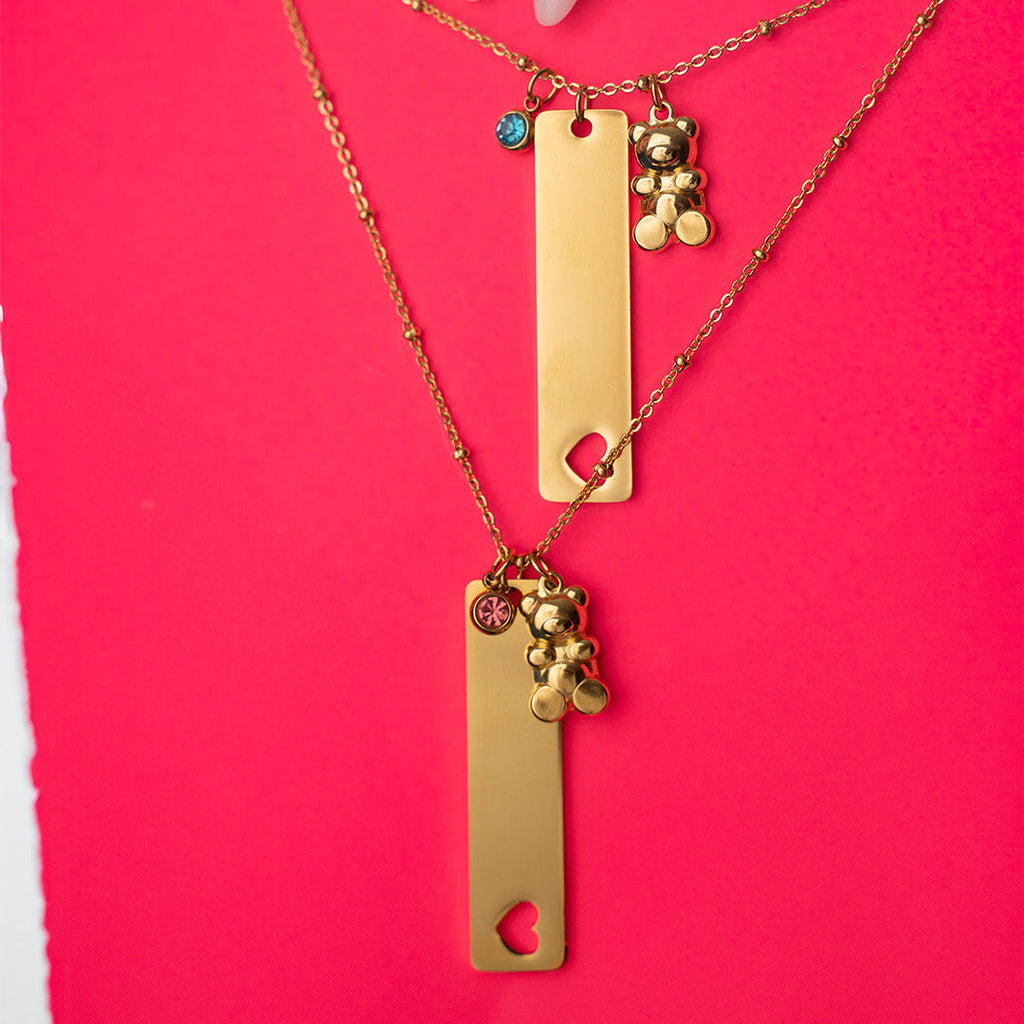 Collar Osito con Brillante y Grabado Personalizado