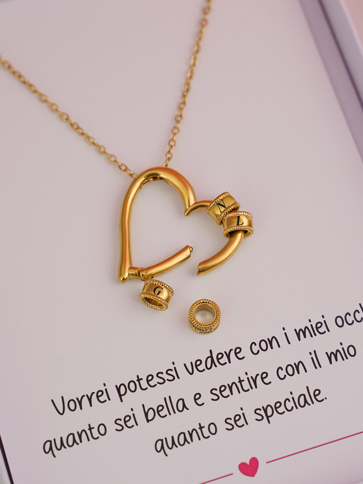 Collana Cuore Lucchetto con Charm ✦ Le iniziali del tuo Cuore