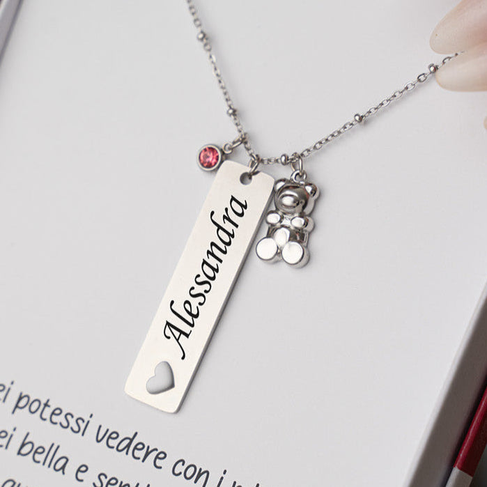 Collar Osito con Brillante y Grabado Personalizado