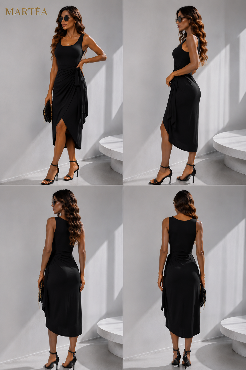 Vestido largo tipo midi Escote con lazadas laterales para mujer