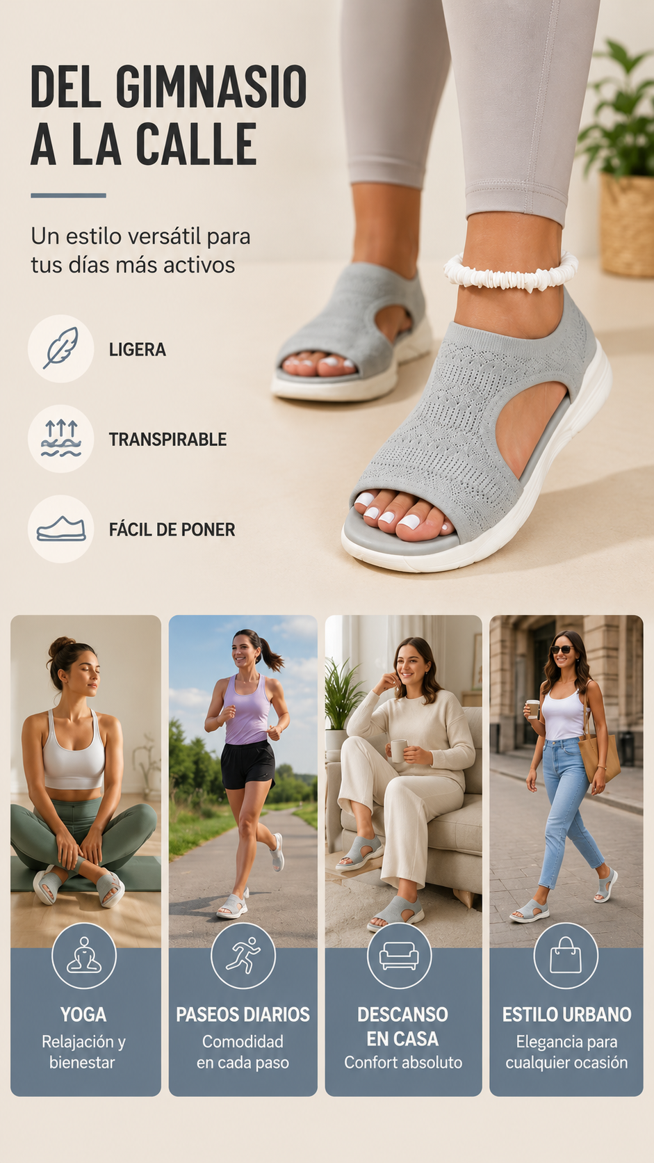 Sandalias de Verano Cómodas, Transpirables, Planas y con Punta Abierta para Mujer