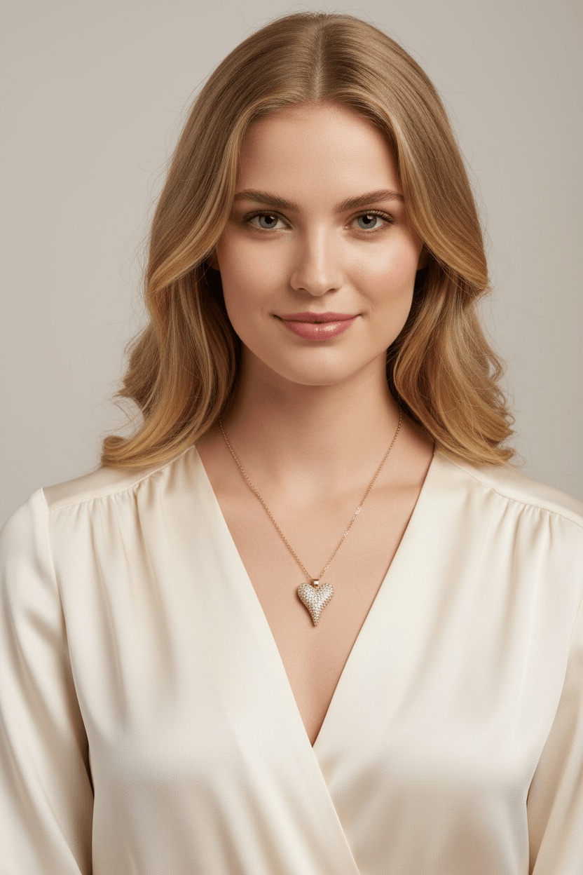 Collar Mujer Nada Corazón con Circones – Acero Dorado Waterproof