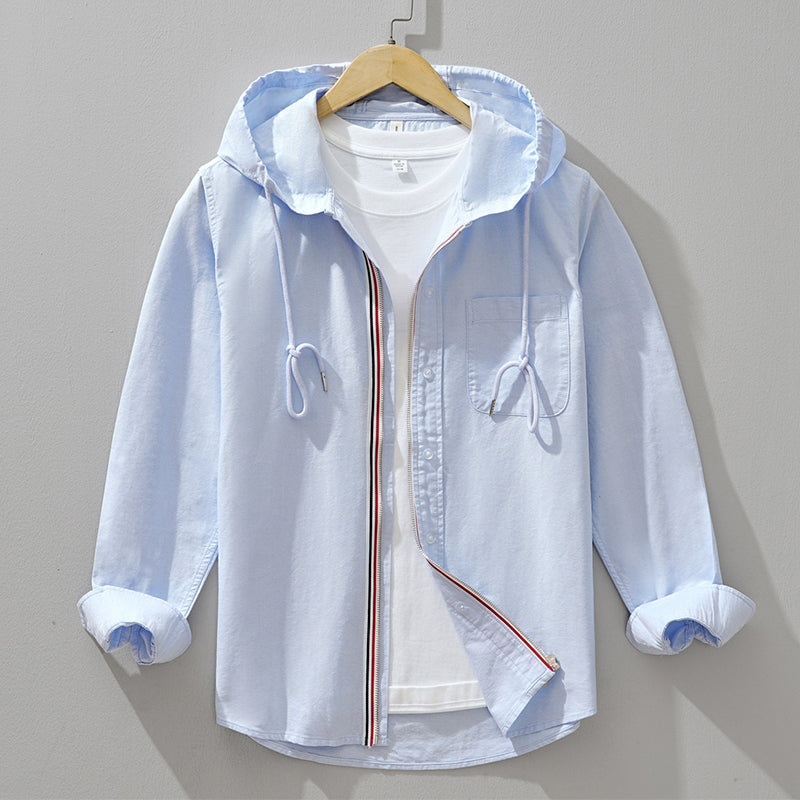 Camisa de Algodón con Capucha y Cremallera