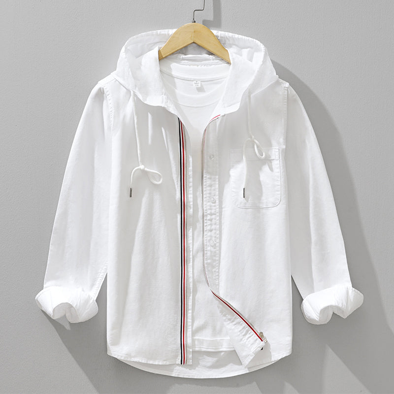 Camisa de Algodón con Capucha y Cremallera