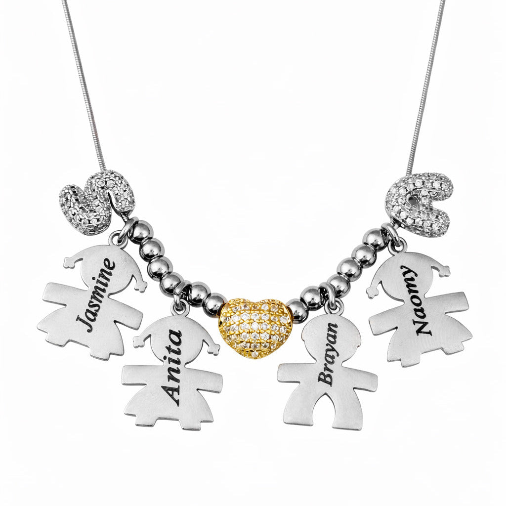 Mamá Os Quiere ✨ Collar con Colgantes de Niños Personalizados con Nombres