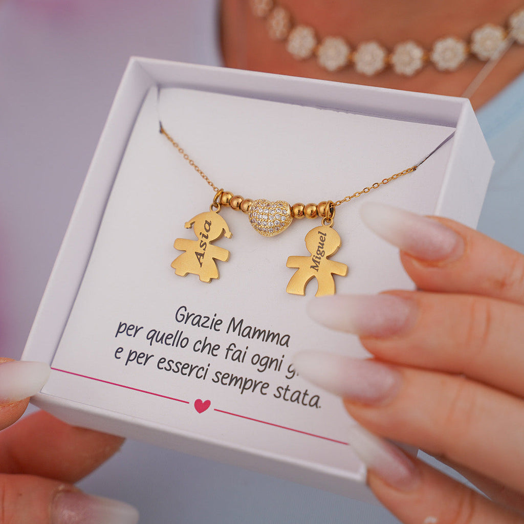Mamá Os Quiere ✨ Collar con Colgantes de Niños Personalizados con Nombres
