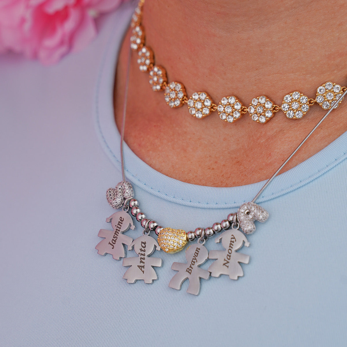 Mamma Vi Ama ✦ Collana con ciondoli Bimbi Personalizzati con Nomi