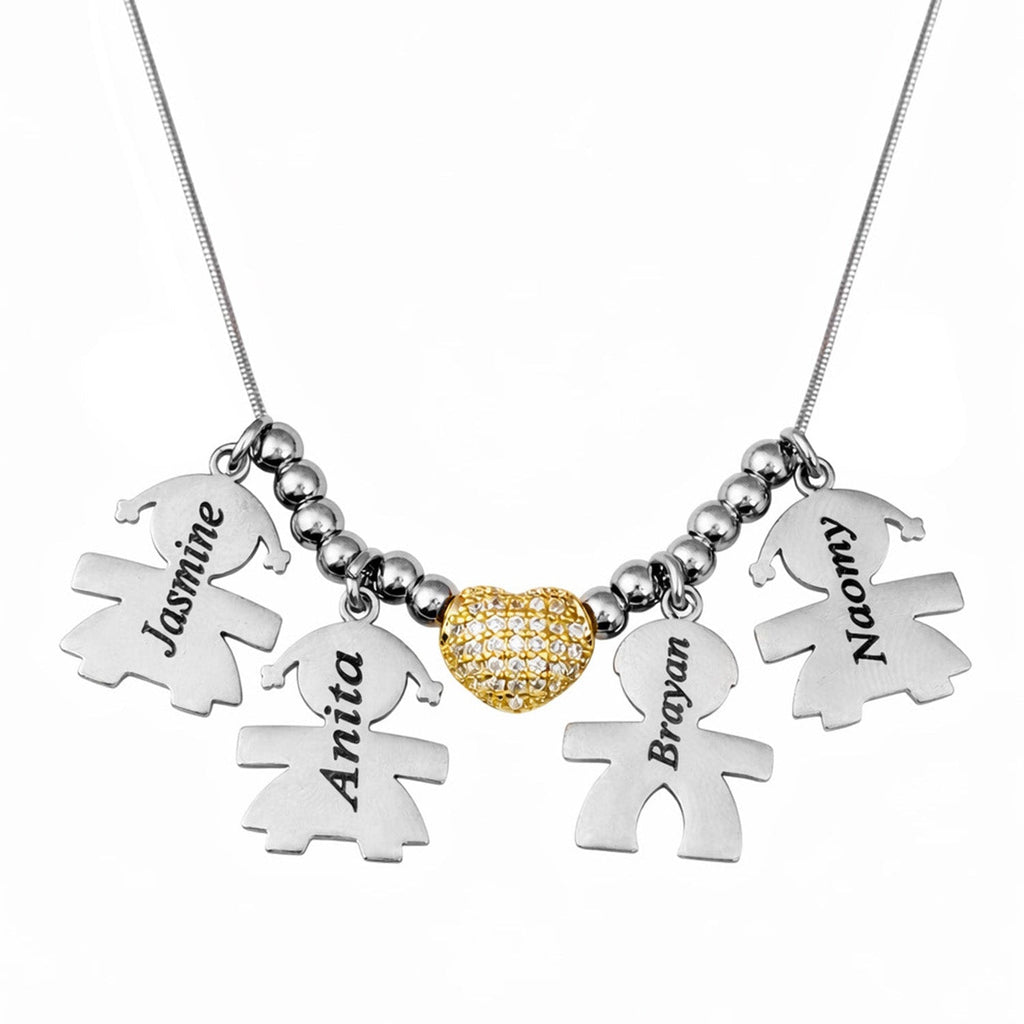 Mamá Os Quiere ✨ Collar con Colgantes de Niños Personalizados con Nombres
