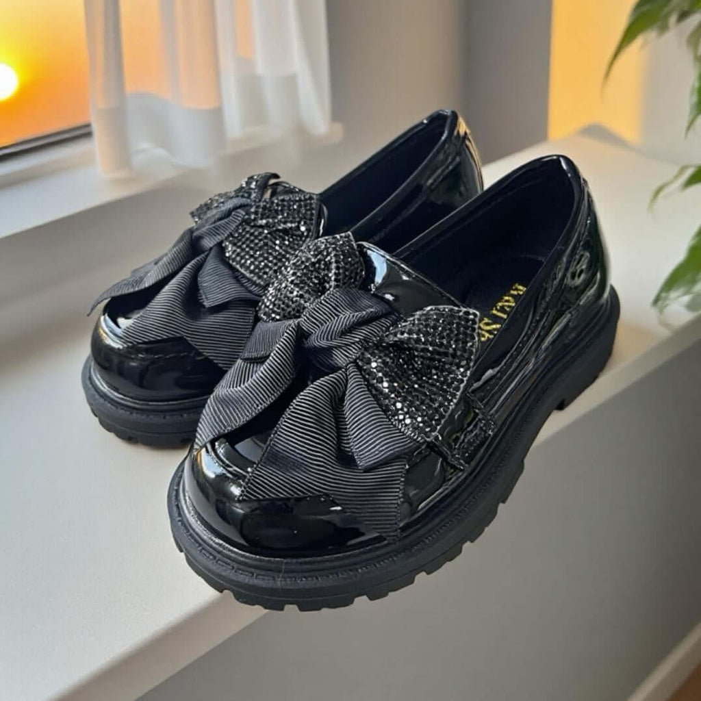Mocasines Negros Niña con Lazo Tallas 25-36
