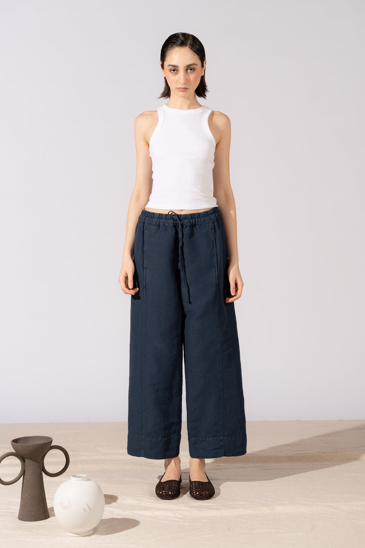 Pantalón Levante de Cáñamo y Algodón con Cintura Elástica y Cordón