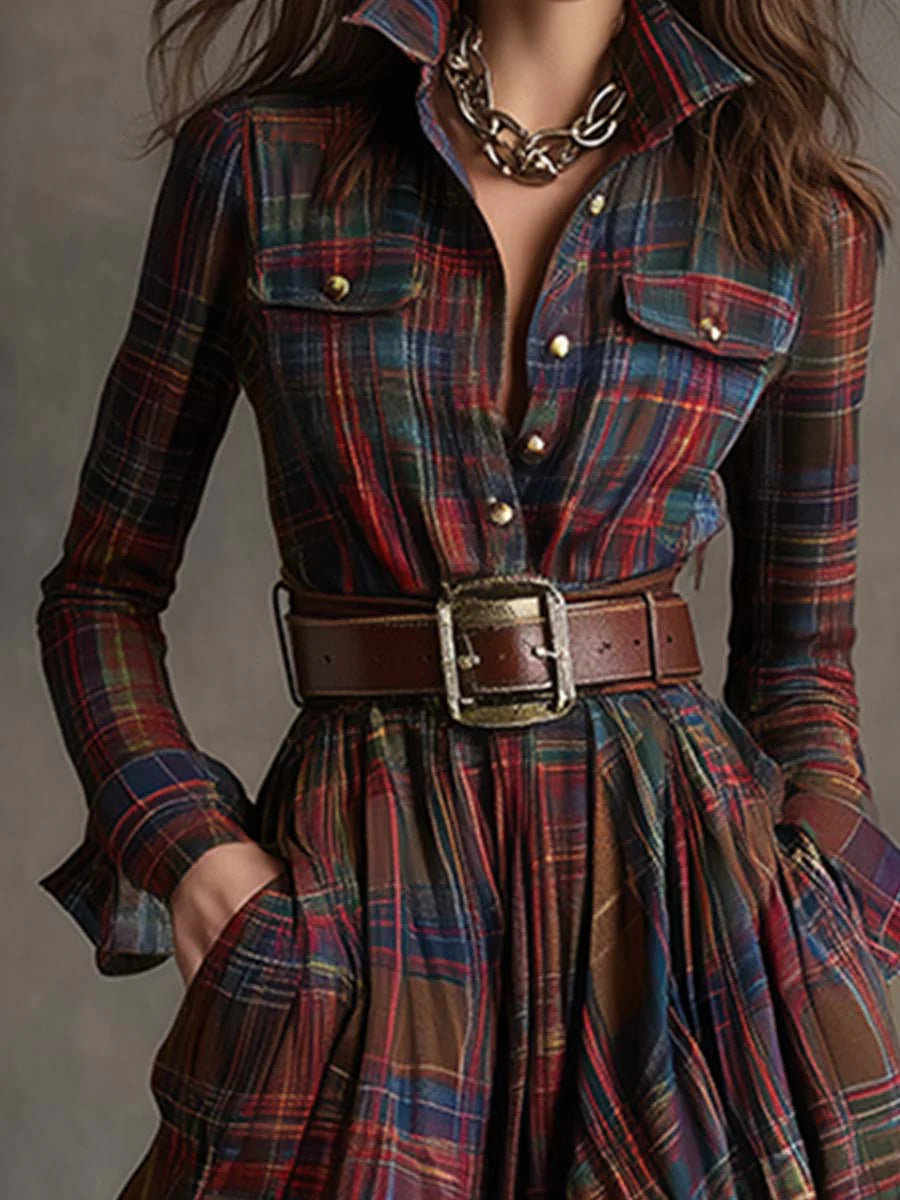 Cuenca – vestido largo de cuadros otoñales