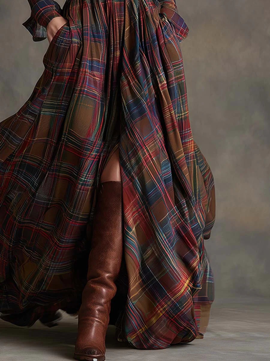 Cuenca – vestido largo de cuadros otoñales