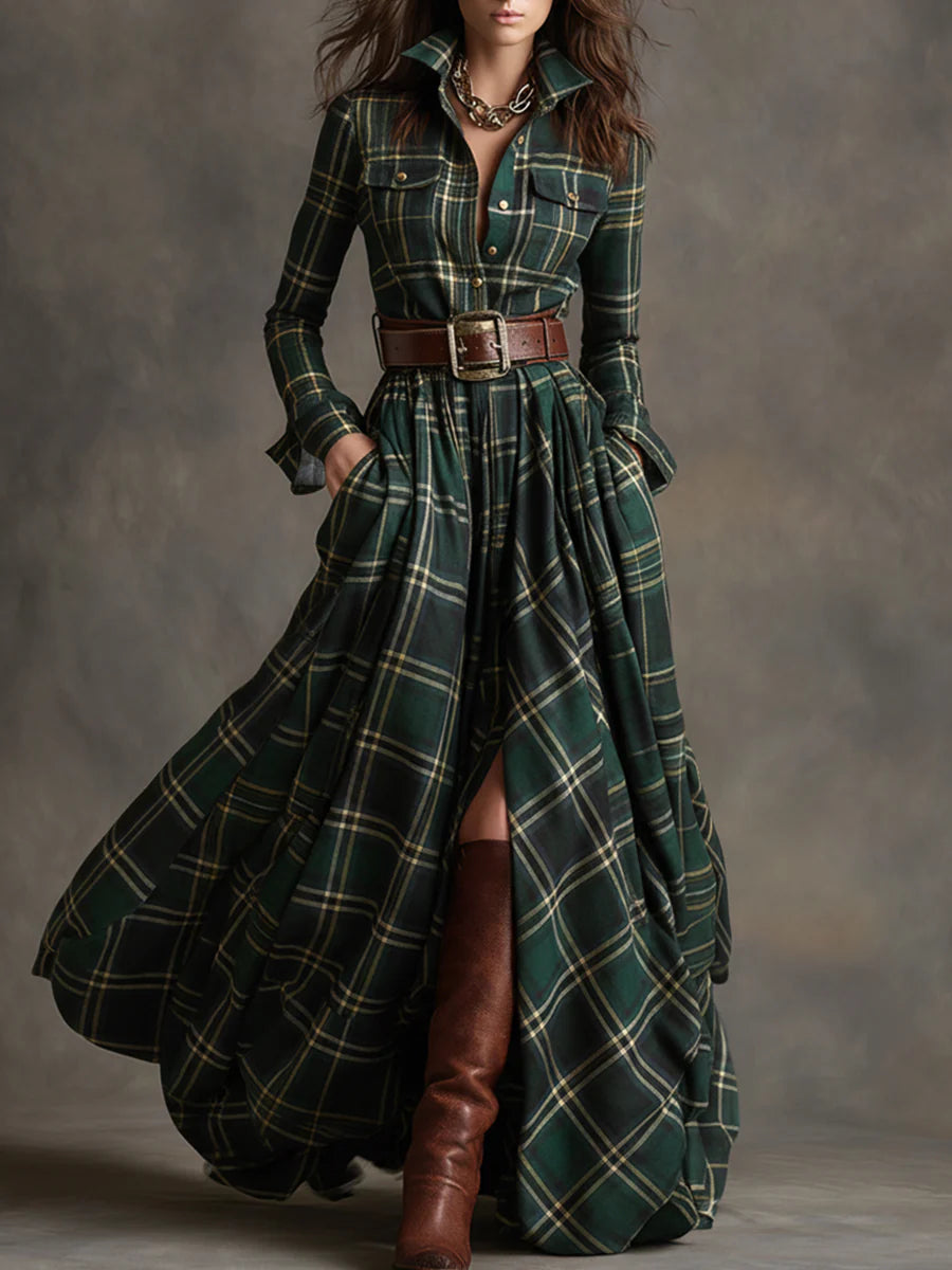 Cuenca – vestido largo de cuadros otoñales