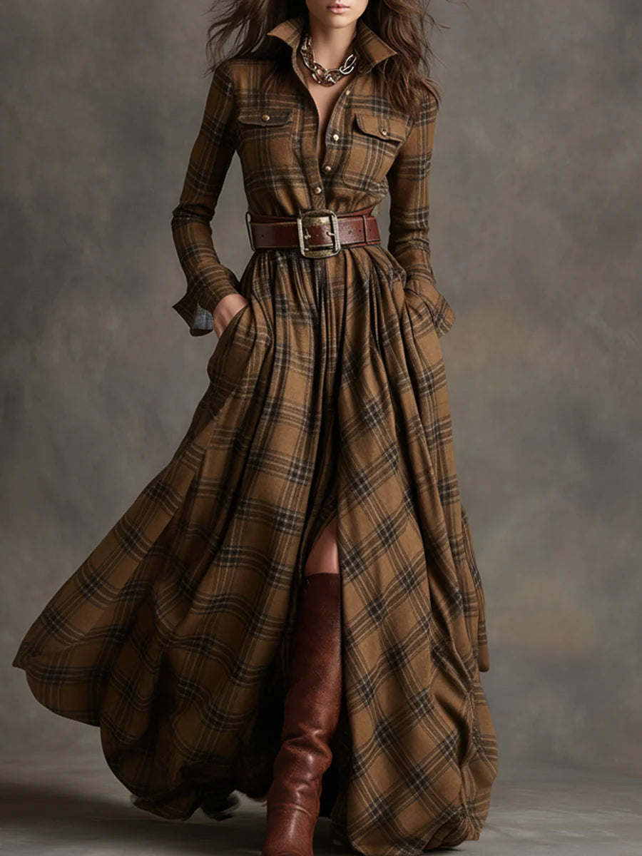 Cuenca – vestido largo de cuadros otoñales