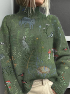 Elin - Suéter de Cuello Alto con Estampado Bosque