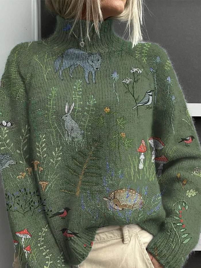 Elin - Suéter de Cuello Alto con Estampado Bosque