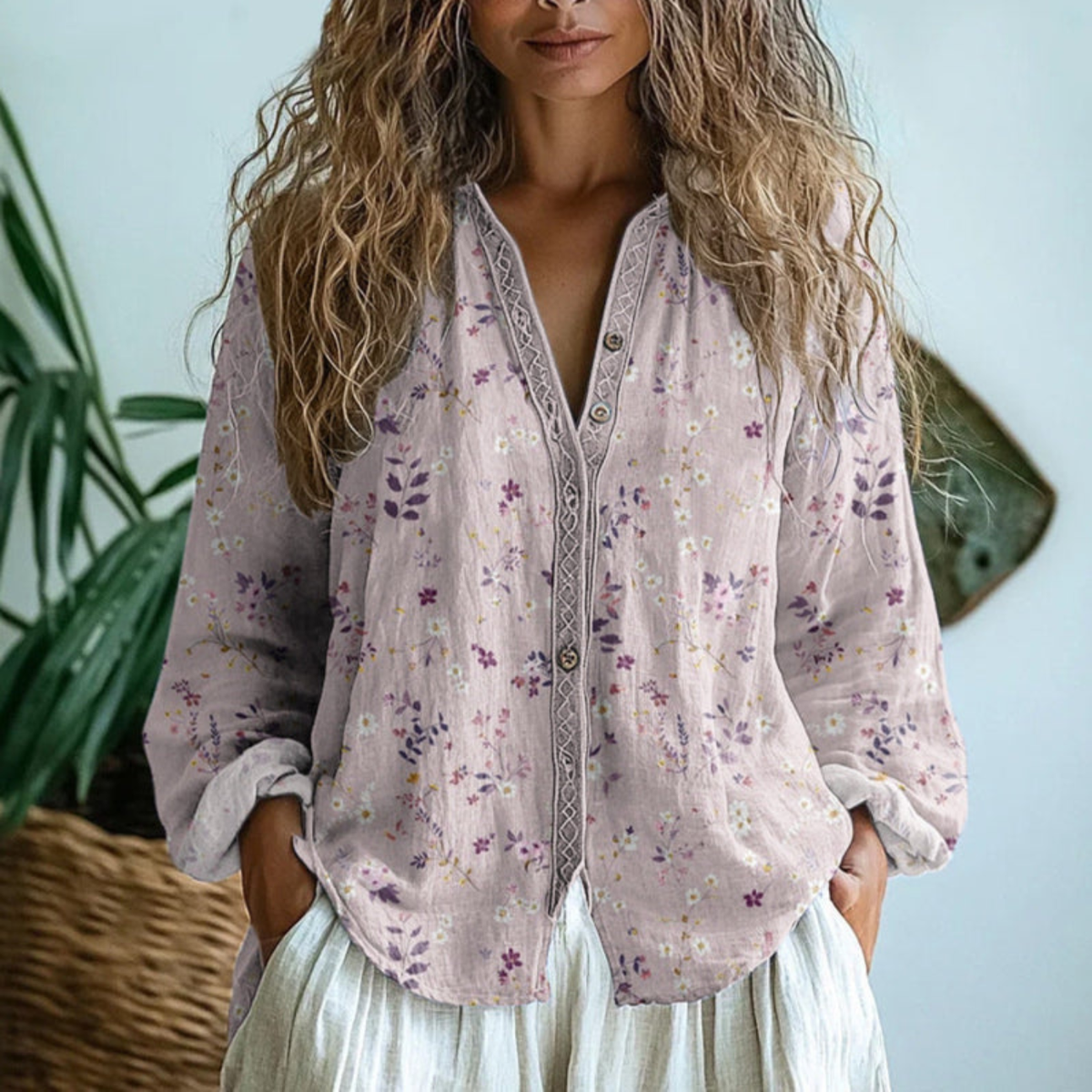 Wena - Blusa de Manga Larga con Botones para Mujer