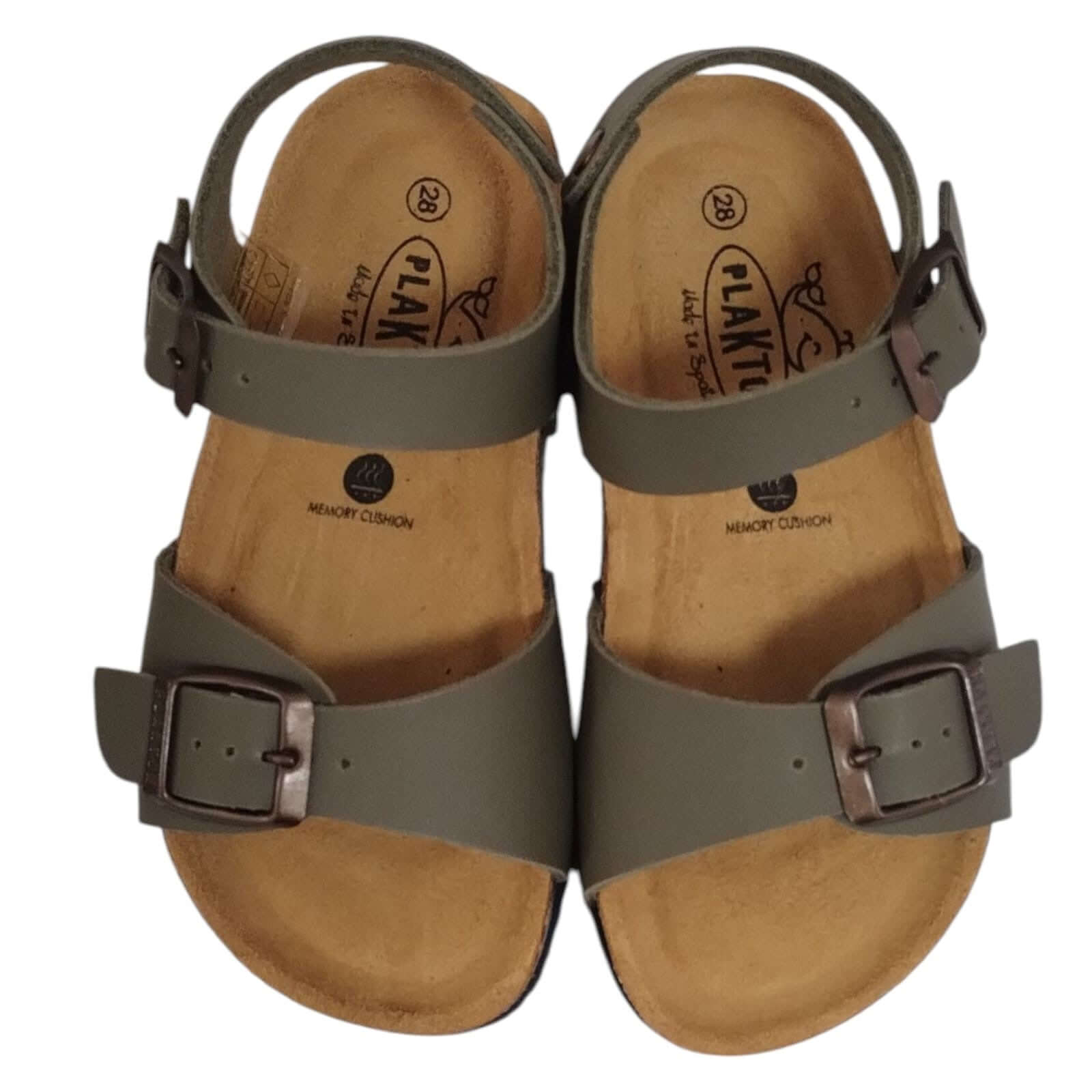 Sandalias PLAKTON Verde Militar Niño y Niña | Piel Memory Cushion Tallas 24-35