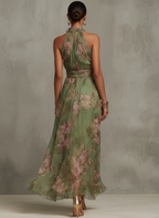 Lidia | Vestido Maxi Halter Floral Elegante