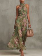 Lidia | Vestido Maxi Halter Floral Elegante