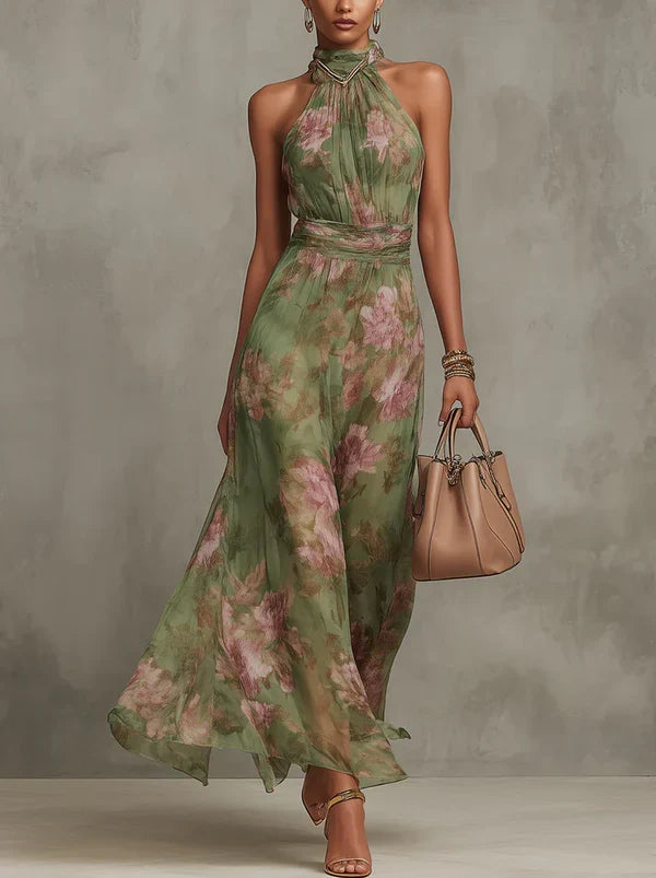 Vestido largo verde floral Marti