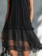 Elina Vestido Mini Negro con Tul de Lunares, Volantes y Acabado de Encaje Negro