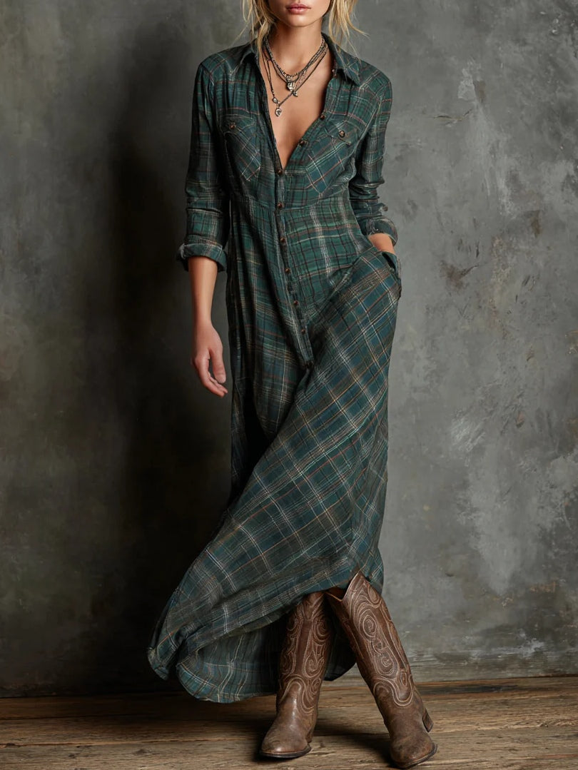 Ávila – vestido largo de cuadros verdes