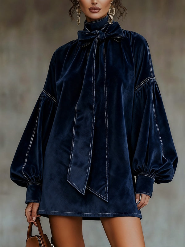 Sitges – vestido corto azul noche con lazo