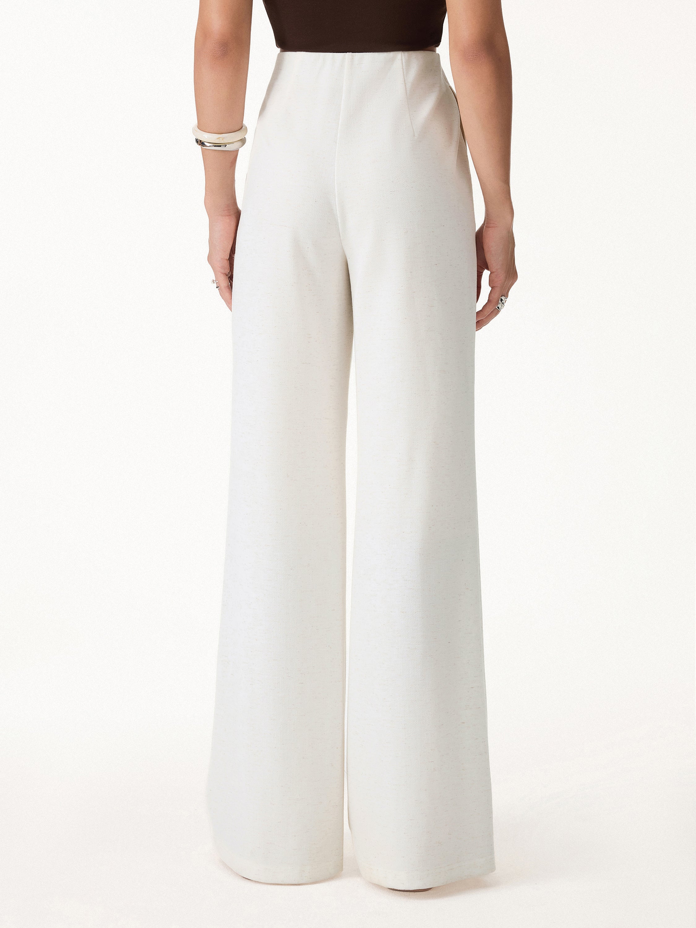 Pantalón Acampanado Ancho Tipo Lino con Bolsillos