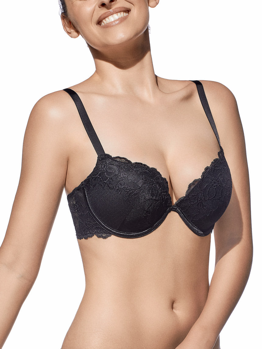 Sujetador con aros y copa push up bordada con encaje - mod. Noelia