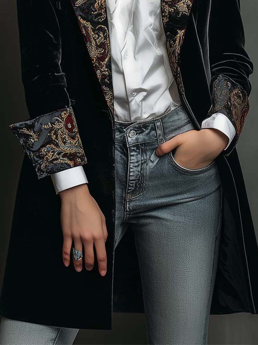 Sitges | Blazer Ajustado con Estampado Barroco Negro