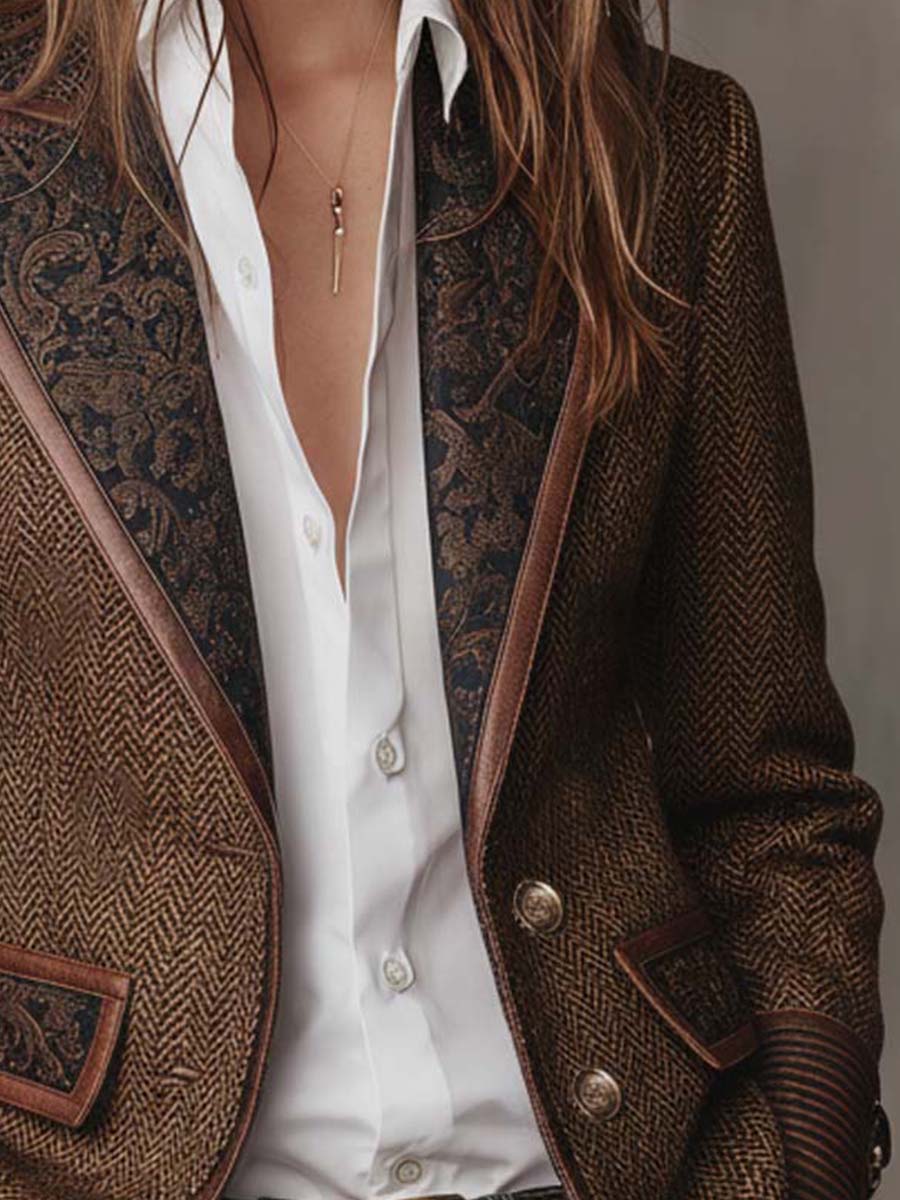 Segovia | Blazer con Inserciones Estampadas de Espiga