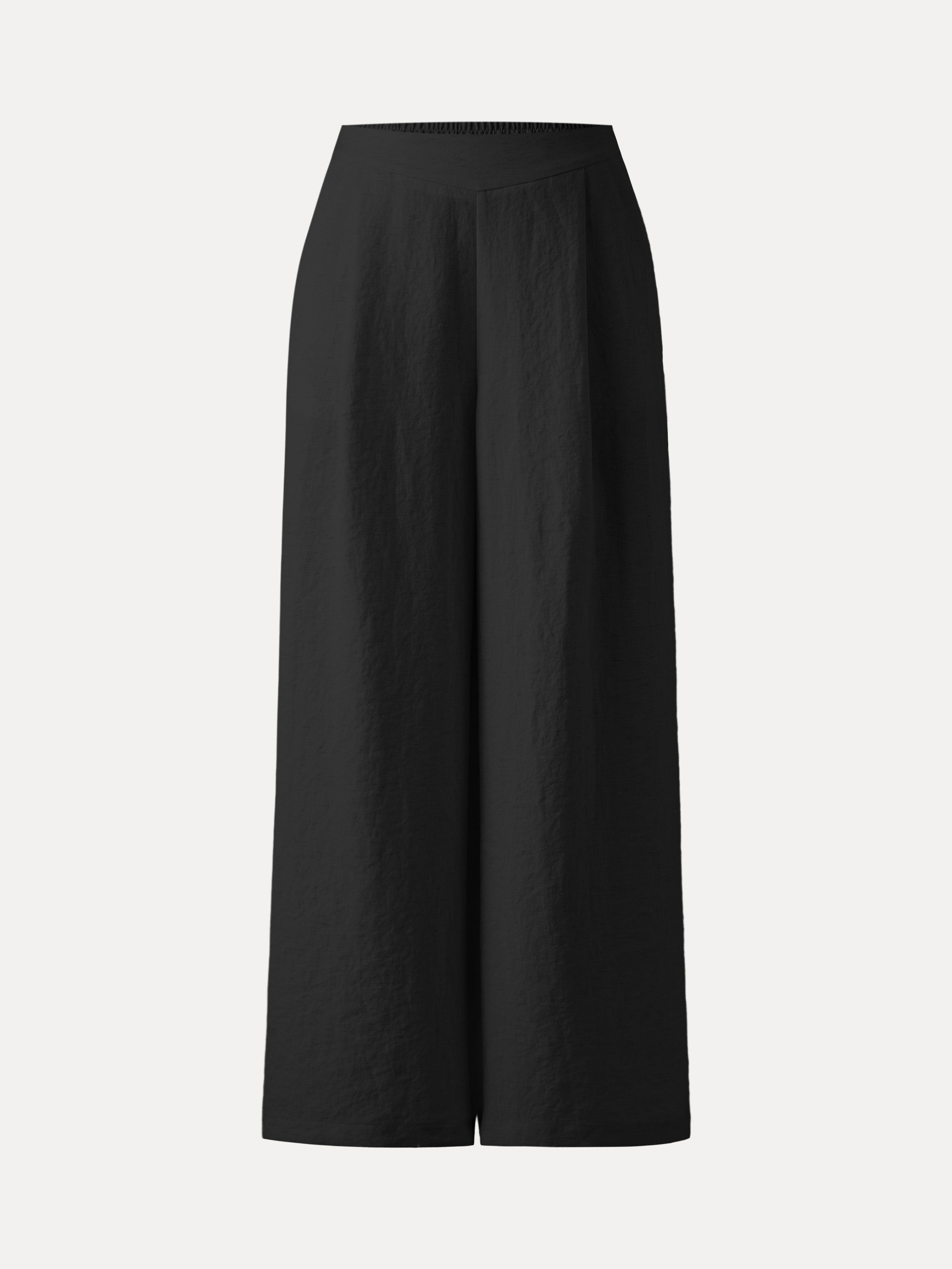 Pantalón Fresco Tipo Lino Tiro Medio Pierna Ancha con Bolsillos