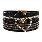 Georgia - Pulsera de Cuero Bohemia Multicapa con Corazón