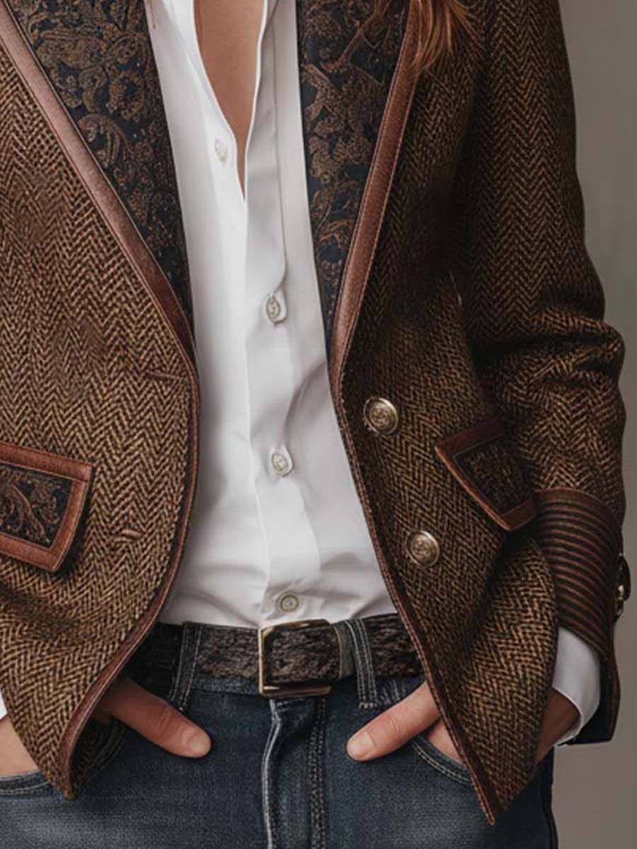 Segovia | Blazer con Inserciones Estampadas de Espiga