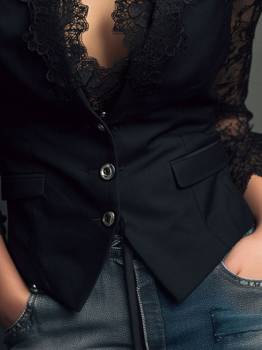 Córdoba | Blazer Negro con Mangas Semitransparentes