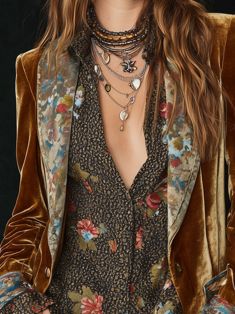 Santillana | Blazer Patchwork con Estampado Floral Vintage