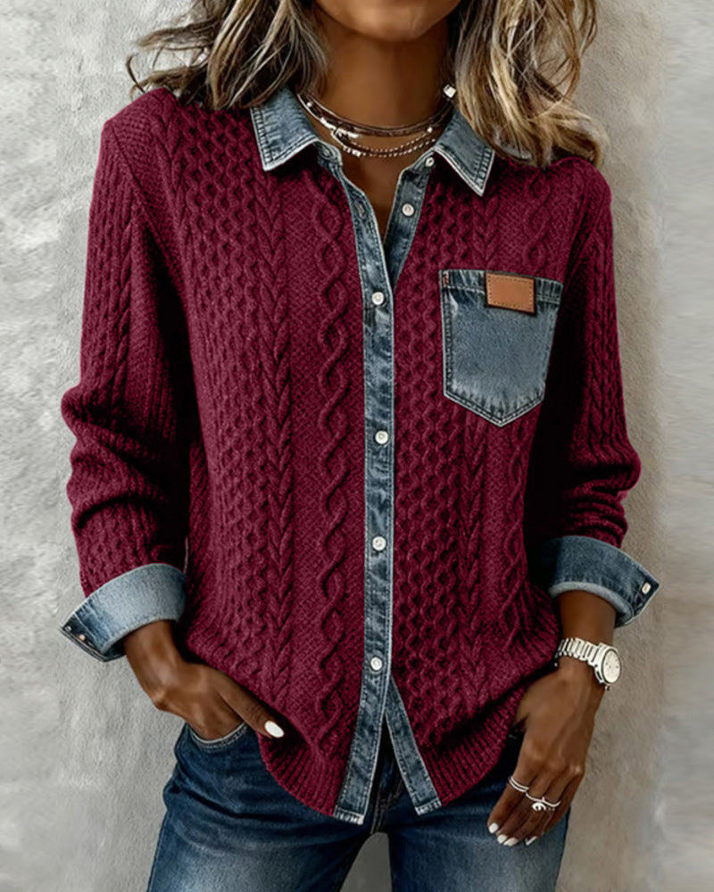 Camila - Camisa de Manga Larga con Patchwork Vaquero
