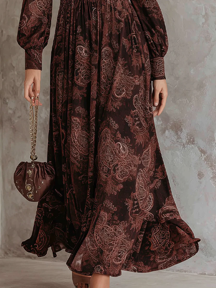 Ariane | Vestido Largo con Estampado Cachemira y Talle Ceñido