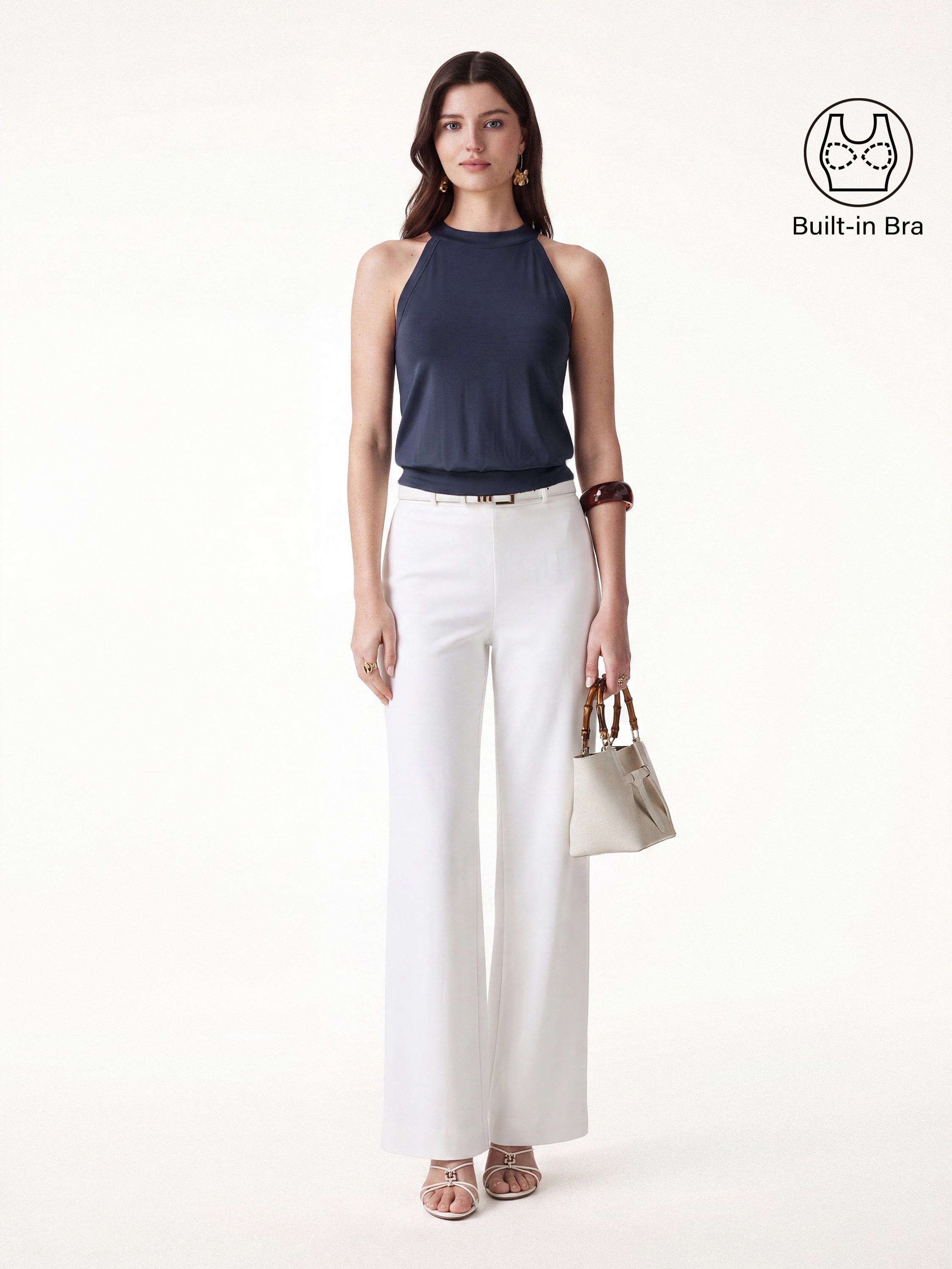 Conjunto de 2 Piezas: Top Sujetador Cuello Halter y Falda Midi Línea A
