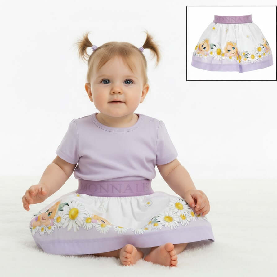 Falda Monnalisa Rapunzel de Algodón con Elástico Logotipado – Bebé y Niña