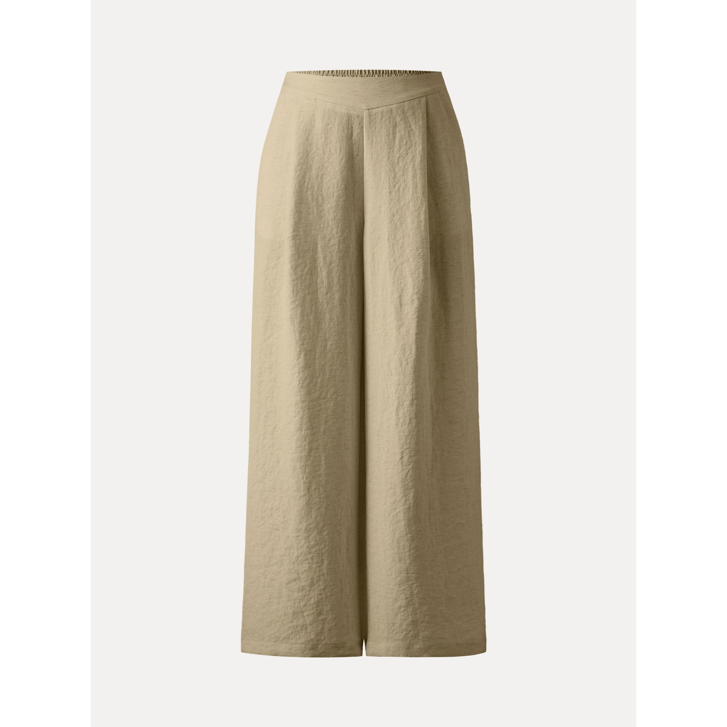 Pantalón Fresco Tipo Lino Tiro Medio Pierna Ancha con Bolsillos