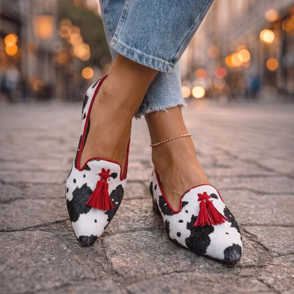 Dalia Mocasines con Borlas y Estampado Animal